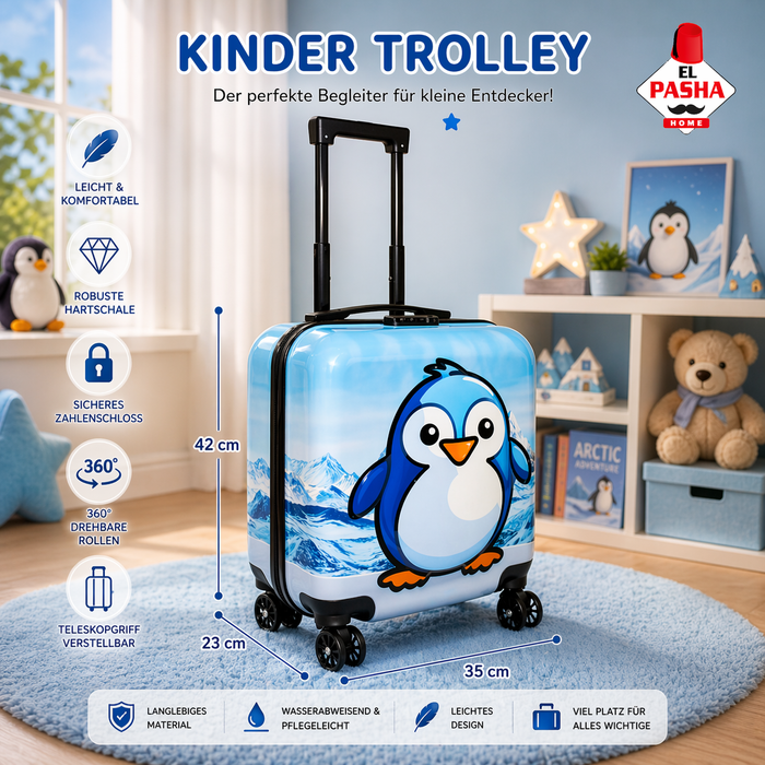 Kinder Trolley Koffer Blau 42 cm –  Kinder Hartschalen Reisekoffer