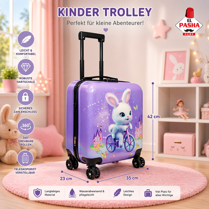 Kinder Trolley Koffer Lila 42 cm mit Hasenmotiv | EL-PASHA HOME