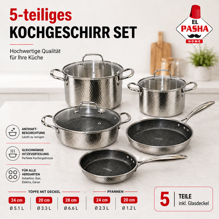 UAKEEN 5-teiliges Edelstahl Topfset 18/10