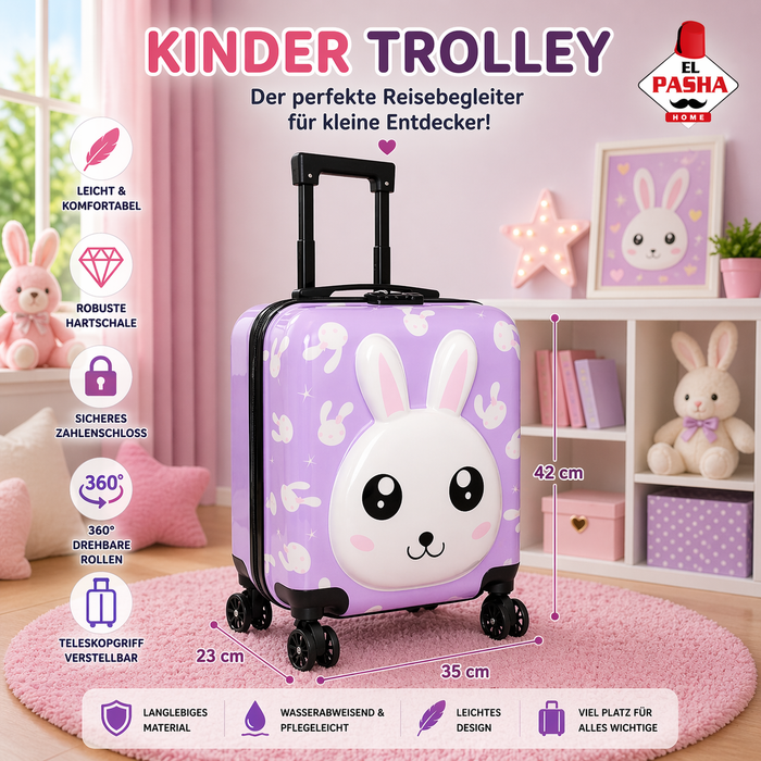 Kinder Trolley Koffer Hase Lila 42 cm | EL-PASHA HOME