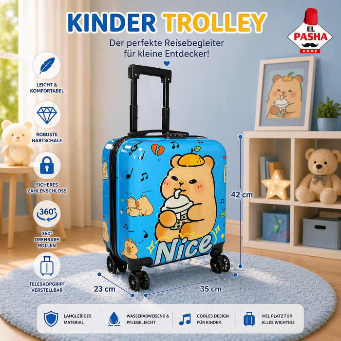 Kinder Trolley Koffer Blau mit Bärenmotiv 42 cm | EL-PASHA HOME