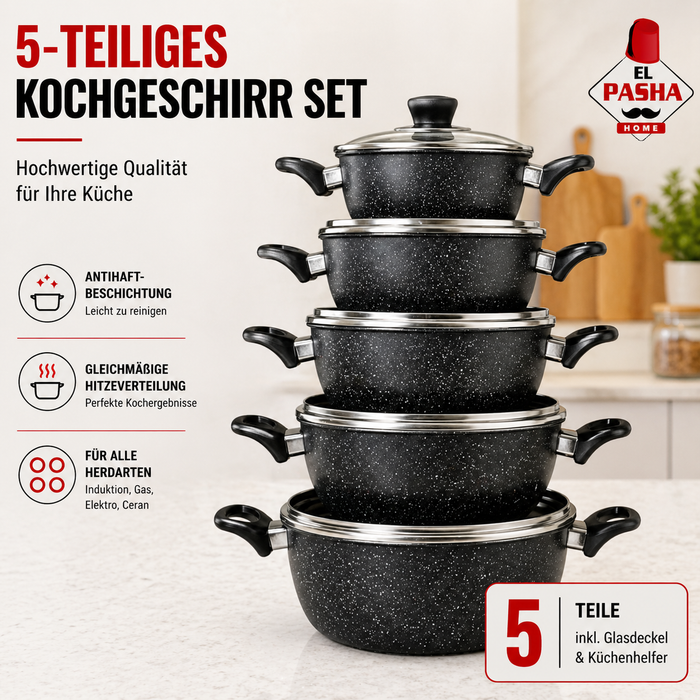 HotChef 5-teiliges Kochgeschirr Set in Schwarz