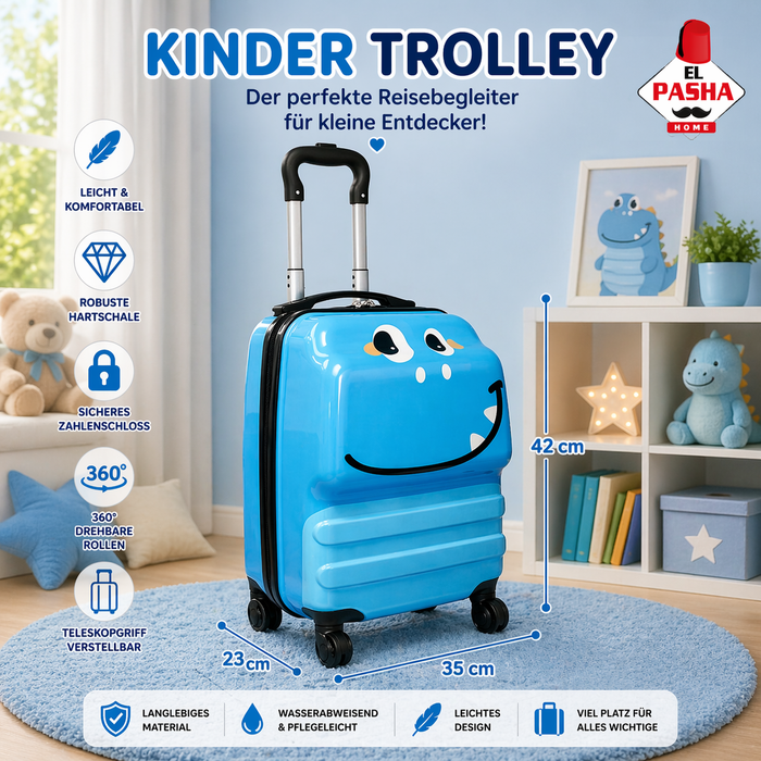 Kinder Trolley Koffer Dinosaurier Blau 42 cm | EL-PASHA HOME