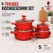 5-teiliges Kochgeschirr Set Rot Granit-Optik – Antihaft Topfset & Pfannenset mit Glasdeckeln