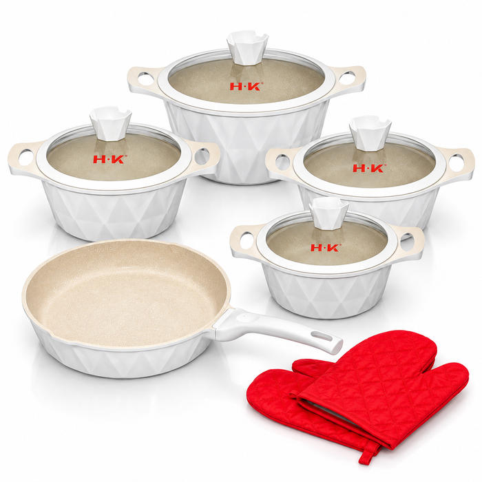 11-teiliges beige Kochgeschirr Set H.K Granite Die-Cast