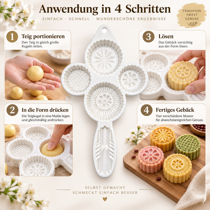 Mooncake Form 4-in-1 mit 4 Motiven Weiß | EL-PASHA HOME