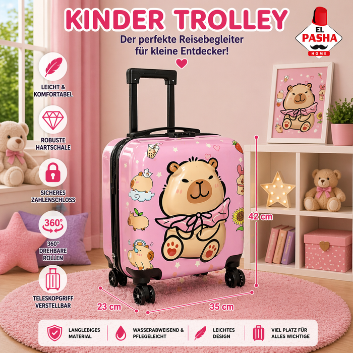 Kinder Trolley Koffer Bär Rosa 42 cm | EL-PASHA HOME