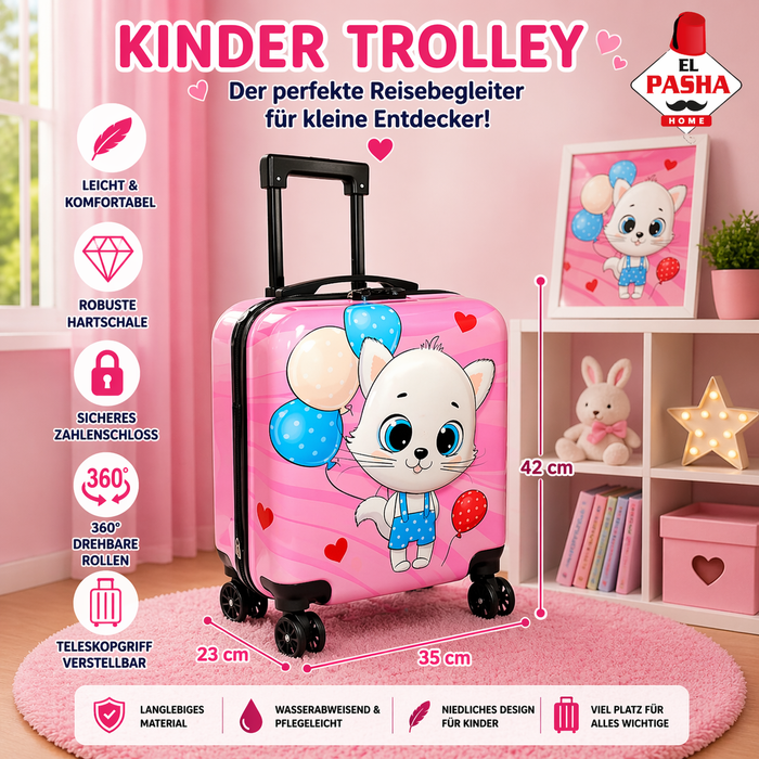 Kinder Trolley Koffer Katze Rosa 42 cm | EL-PASHA HOME