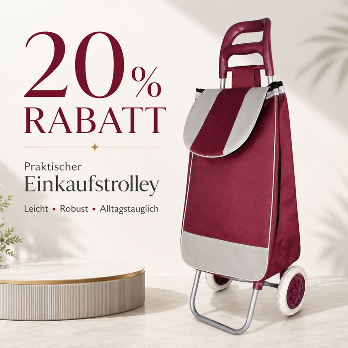 Einkaufstrolley Weinrot Grau mit Rollen leichter Einkaufswagen