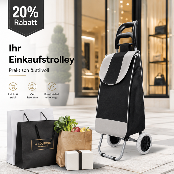 Einkaufstrolley Schwarz Grau mit Rollen leichter Einkaufswagen