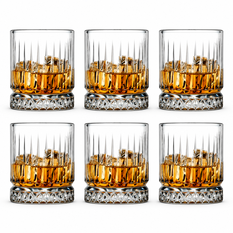 6er Set klare Trinkgläser 320 ml mit Rillen- und Reliefdesign