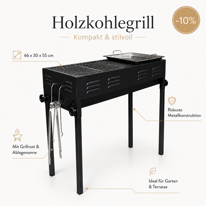 2-in-1 Holzkohlegrill BBQ Grill mit Grillrost Grillplatte Garten Camping