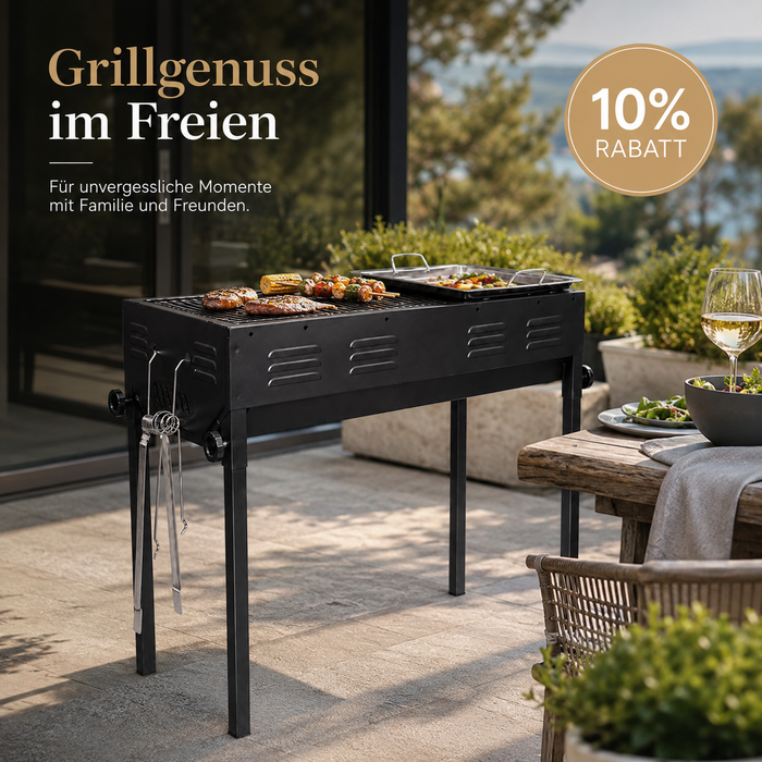 2-in-1 Holzkohlegrill BBQ Grill mit Grillrost Grillplatte Garten Camping
