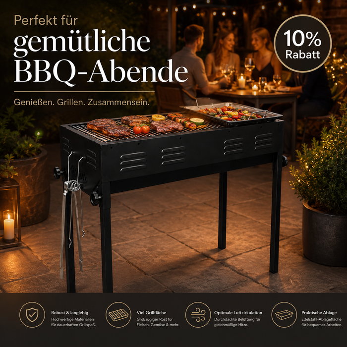2-in-1 Holzkohlegrill BBQ Grill mit Grillrost Grillplatte Garten Camping