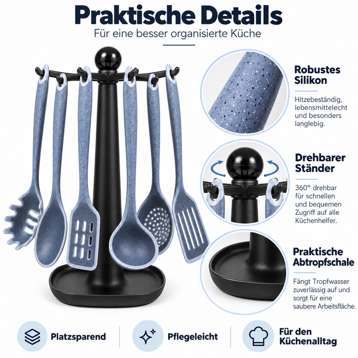 Silikon Küchenhelfer Set 6-tlg mit Drehständer Grau | EL-PASHA HOME