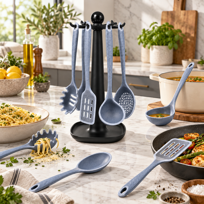 Silikon Küchenhelfer Set 6-tlg mit Drehständer Grau | EL-PASHA HOME
