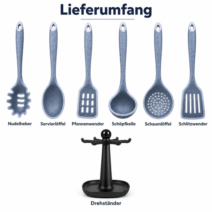 Silikon Küchenhelfer Set 6-tlg mit Drehständer Grau | EL-PASHA HOME