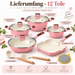 12-teiliges rosa Kochgeschirr-Set mit Töpfen 20 24 und 28 cm