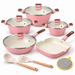 12-teiliges Kochgeschirr-Set Rosa Modell 2510 mit Töpfen Wok und Grillpfanne
