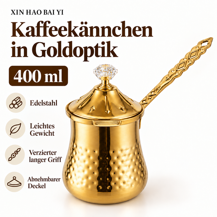 Mokkakännchen 400 ml Gold mit abnehmbarem Deckel