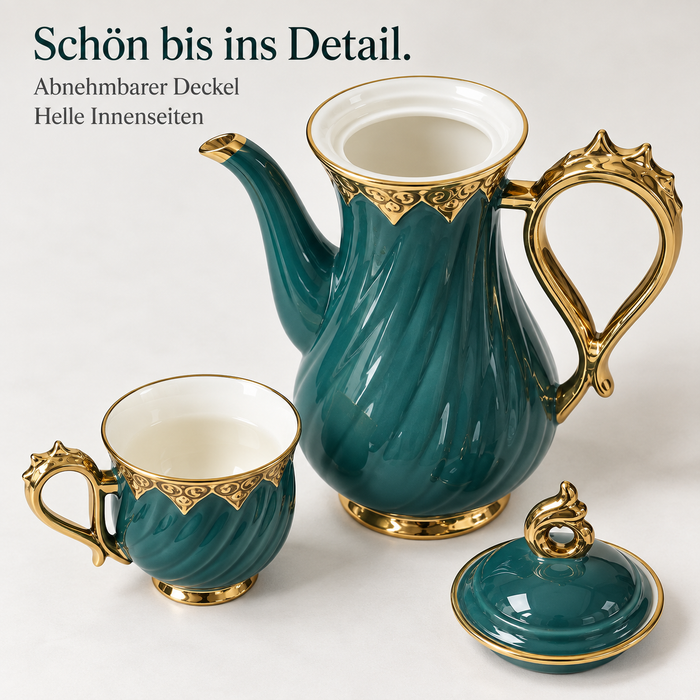 8-teiliges Keramikservice mit 6 Tassen 2L Kanne und Tablett