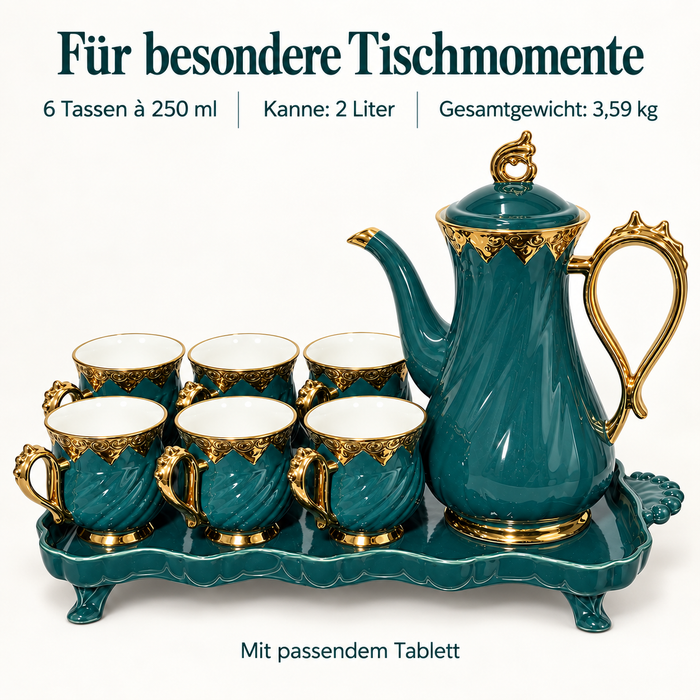 Teeservice Dunkelgrün Gold mit dekorativen goldfarbenen Details