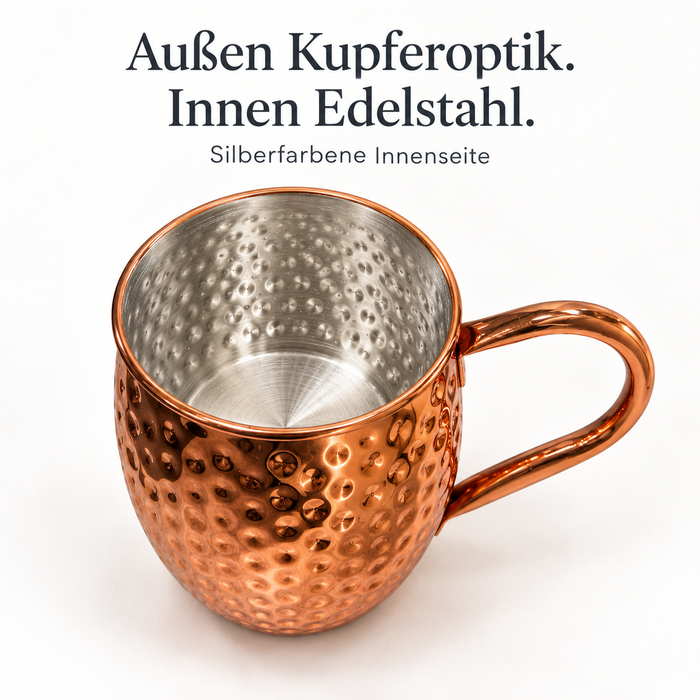 Gehämmerter Metallbecher Kupferoptik mit geschwungenem Henkel