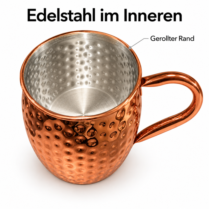 Glänzender gehämmerter Edelstahlbecher in Kupfer Look