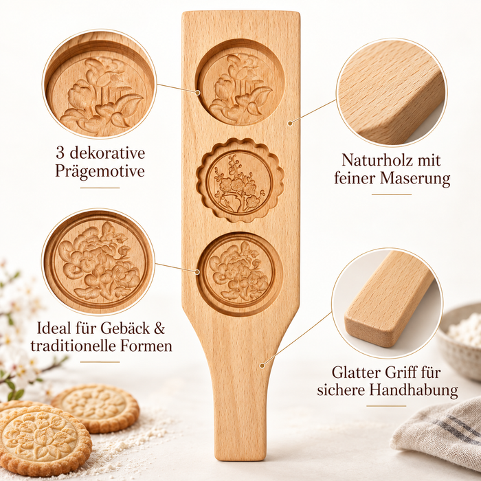 Maamoul Holzform 3 Motive | Mooncake & Gebäck Prägeform