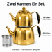 Goldene Doppel Teekanne Edelstahl für Induktion mit Teesieb