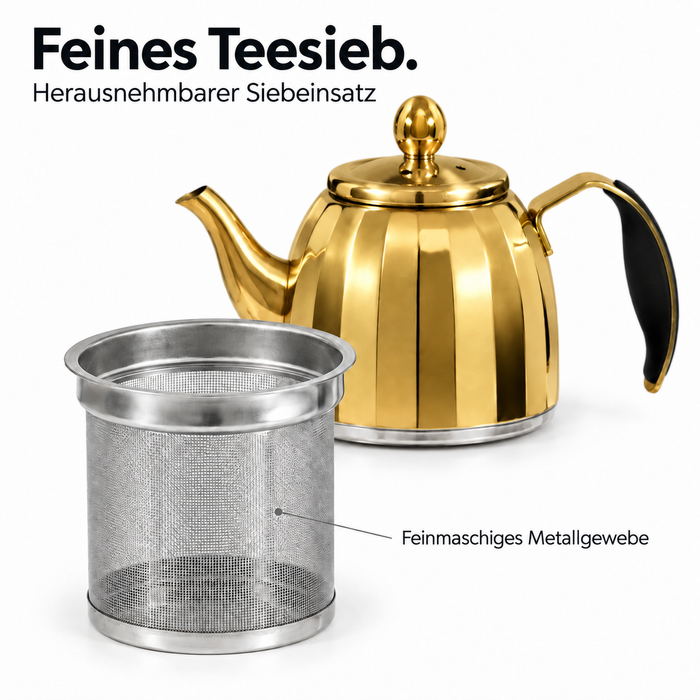 Caydanlik Gold mit schwarzem Griff und abnehmbarem Deckel