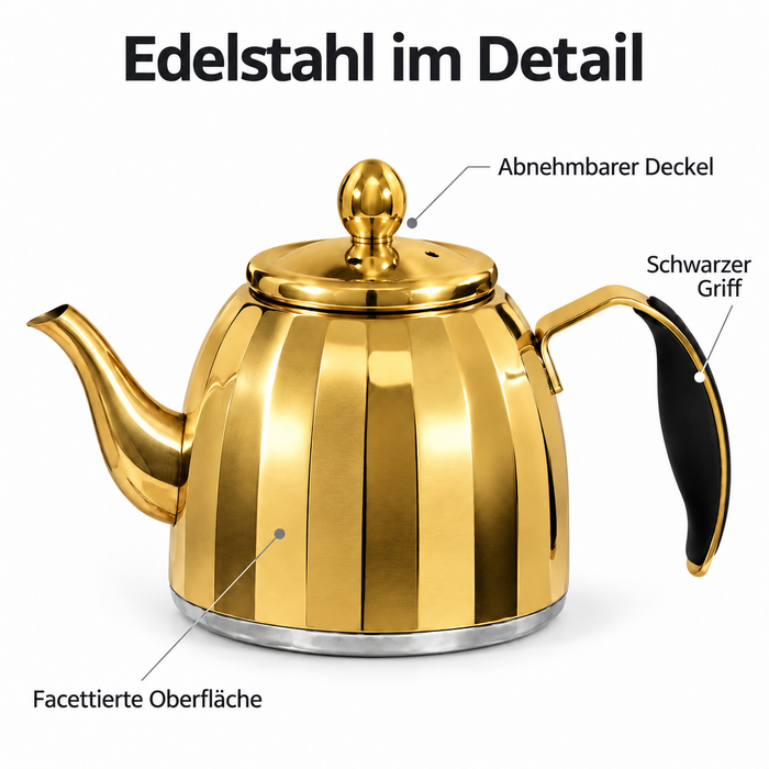 2-teiliges Teekannen Set Gold Edelstahl für türkischen Tee