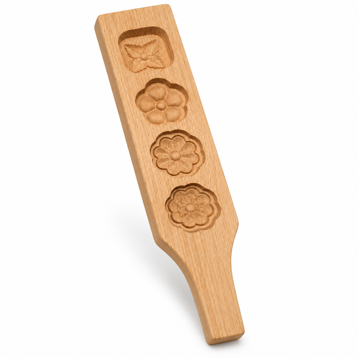 Gebäck mit floraler Prägung aus 4-Motiv-Holzform