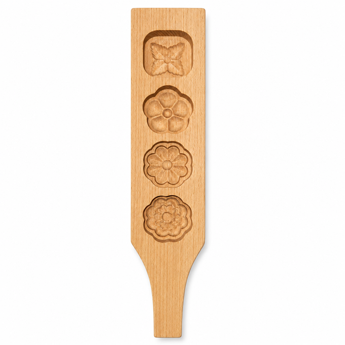 Gebäck mit floraler Prägung aus 4-Motiv-Holzform