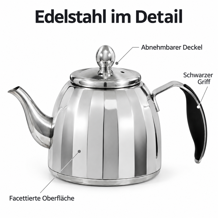 Edelstahl Doppel Teekanne für Induktion mit Teesieb