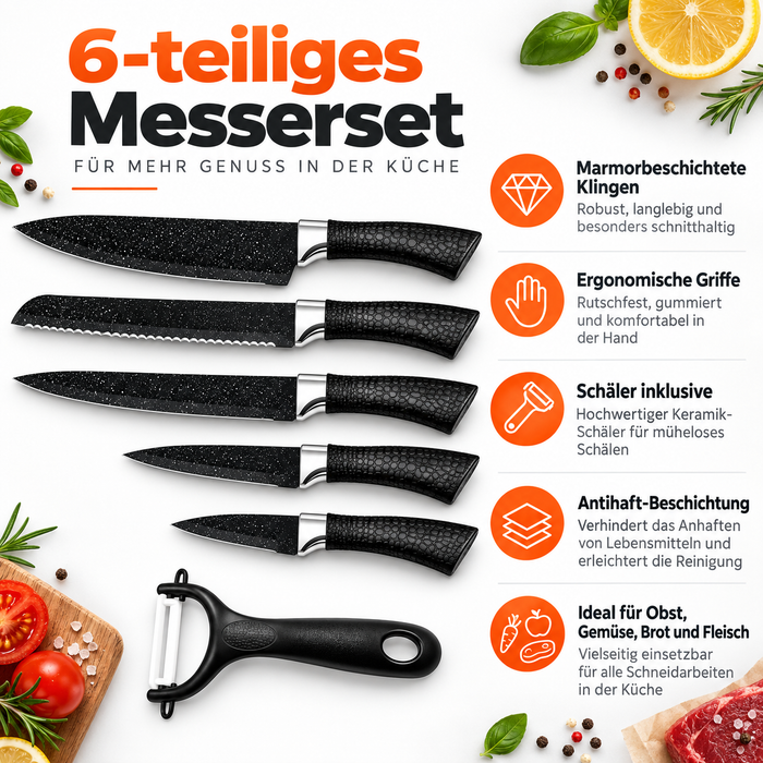 Swiss Gold Messerset 6-tlg 18/10 Edelstahl | EL-PASHA HOME