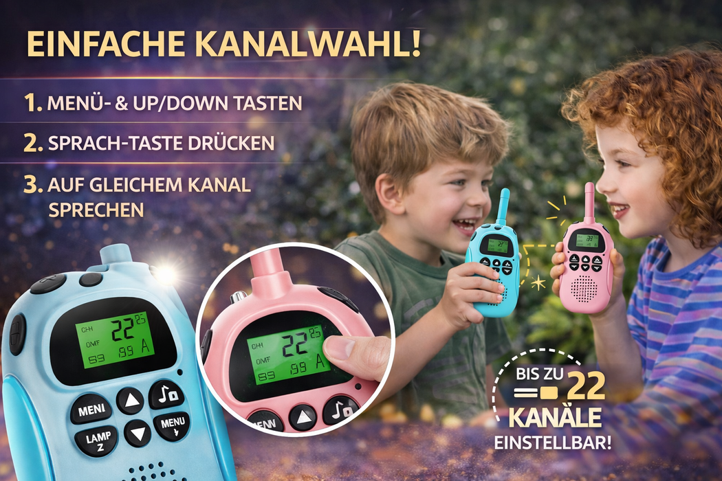 Kinder Walkie-Talkie 2er Set – Wiederaufladbar Rosa & Blau