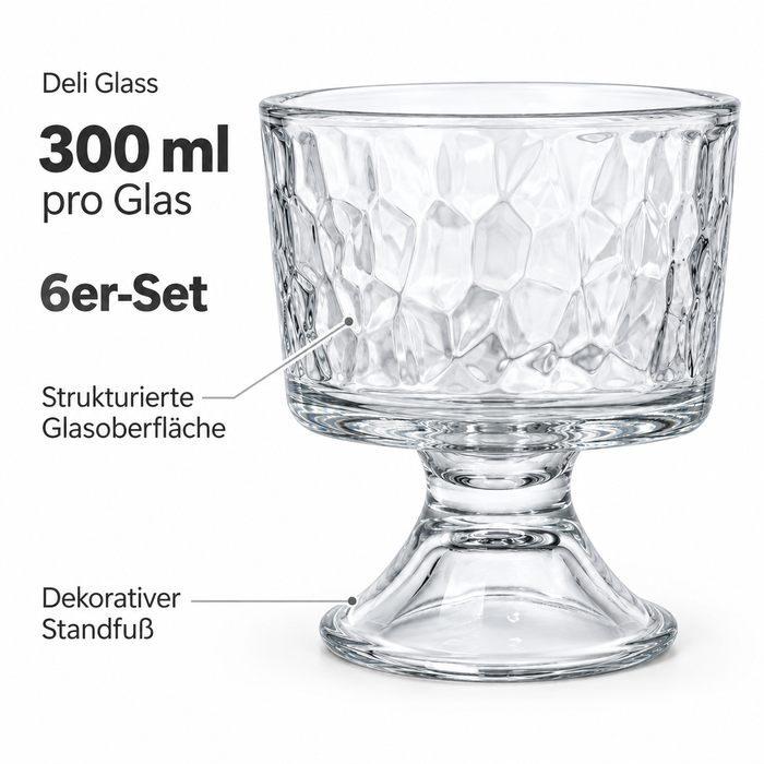 Klarer Eisbecher aus Glas mit Standfuß 300 ml