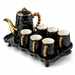 Kaffeeservice Schwarz Gold mit Kanne 6 Tassen und Serviertablett