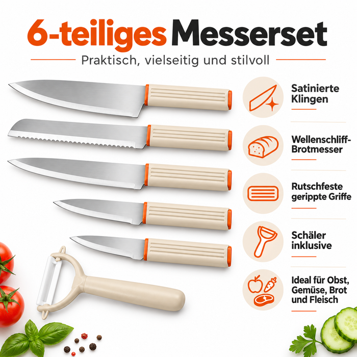 VICKLAND Messerset 6-teilig Edelstahl mit Schäler | EL-PASHA HOME