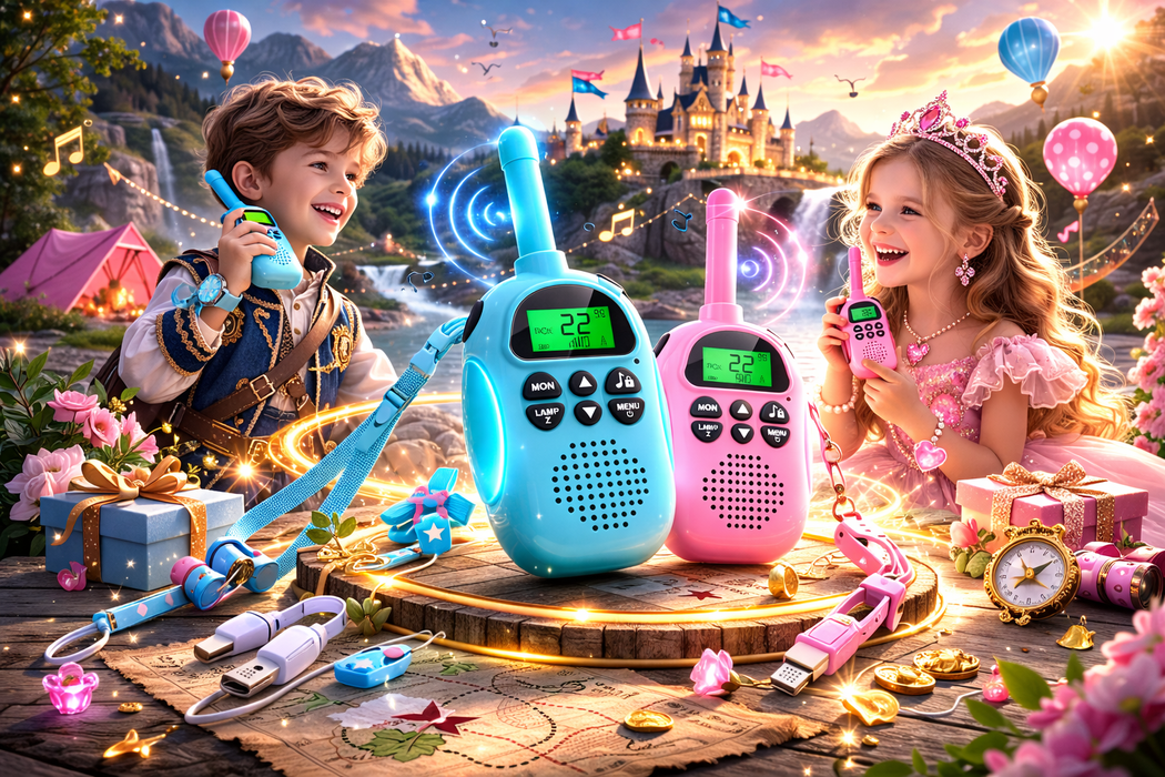 Kinder Walkie-Talkie 2er Set – Wiederaufladbar Rosa & Blau