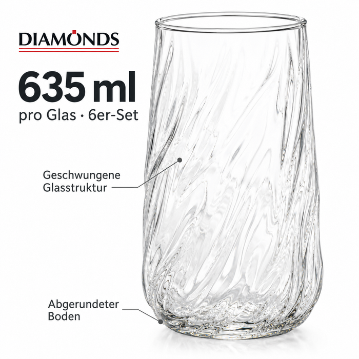 6er Set Wassergläser 635 ml DIAMONDS GPC-31