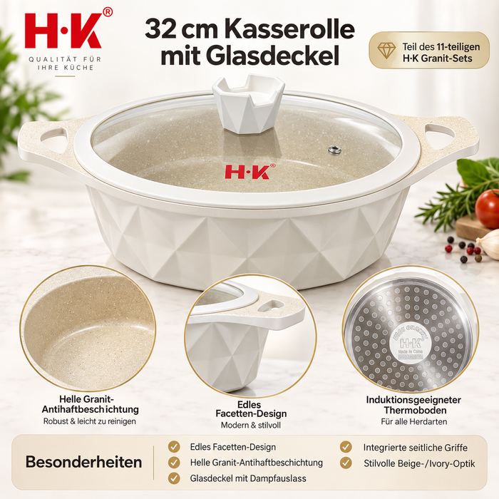 11-teiliges H.K Topfset Hellbeige mit tiefer 28 cm Pfanne