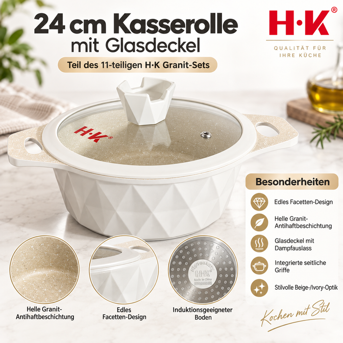 H.K Kochgeschirr Set Hellbeige mit PFOA-freier Non-Stick-Beschichtung