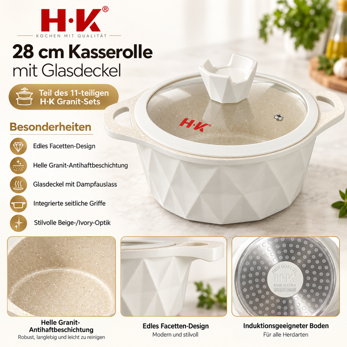 H.K Granite Topfset 20 24 28 32 cm mit 28 cm Pfanne