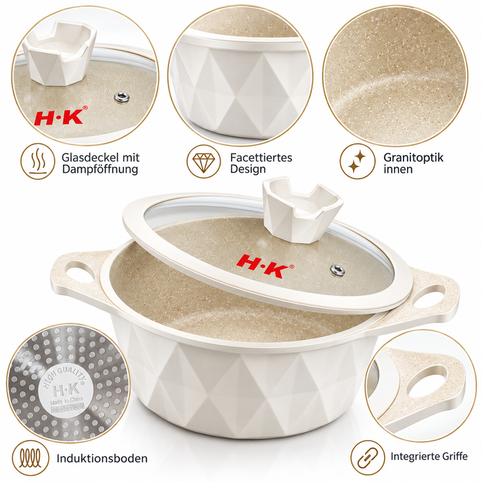 11-teiliges beige Kochgeschirr Set H.K Granite Die-Cast