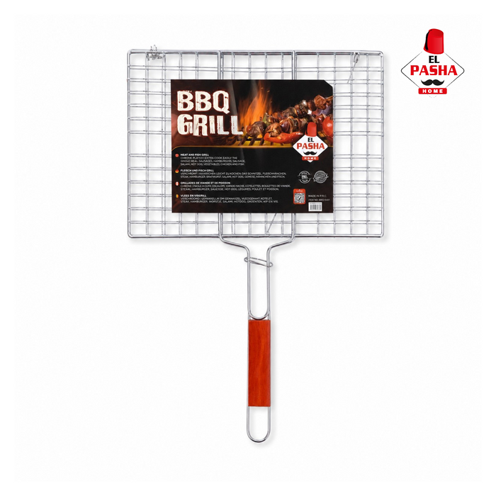 BBQ Grillkorb Grillgitter mit Holzgriff für Fleisch Fisch Gemüse