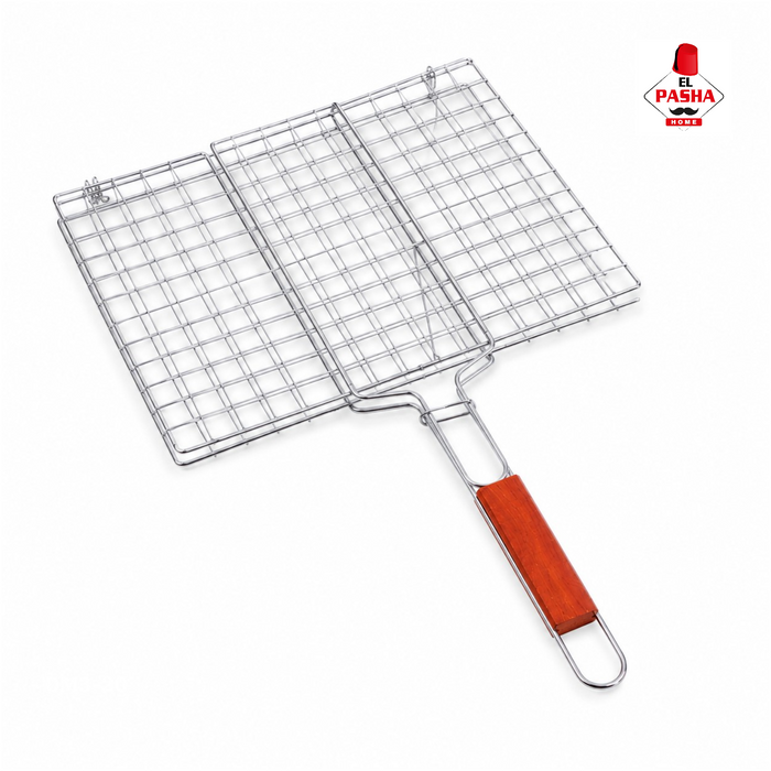BBQ Grillkorb Grillgitter mit Holzgriff für Fleisch Fisch Gemüse
