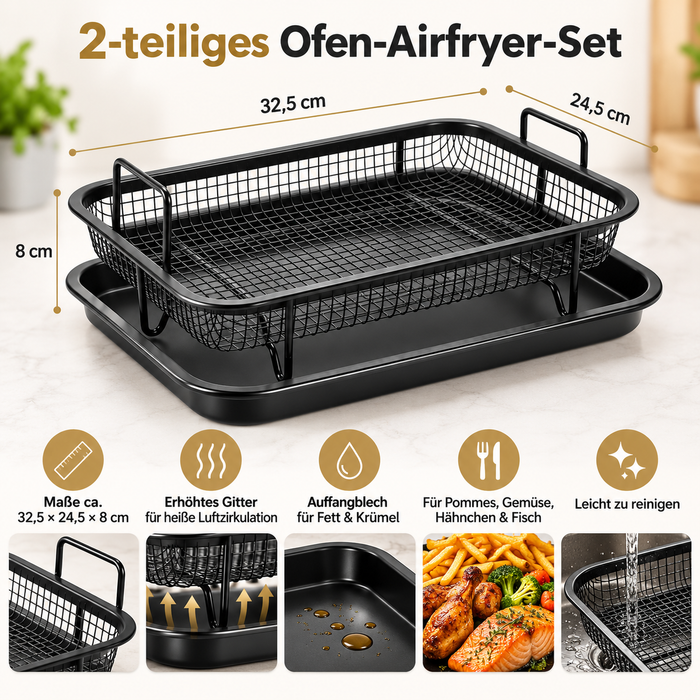 Backofen-Frittierkorb mit Auffangblech – 2-teilig, 32,5 × 24,5 cm
