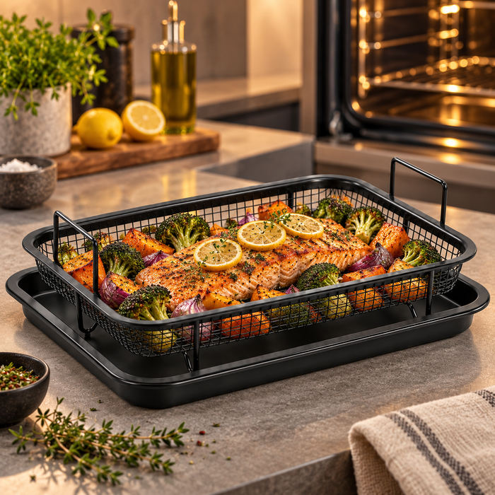 Backofen-Frittierkorb mit Auffangblech – 2-teilig, 32,5 × 24,5 cm